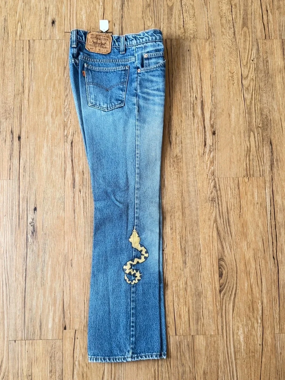 Vintage Levi’s 517 Bootcut Jeans 29x30 USA Orange Tab Handpainted Snake OOAK